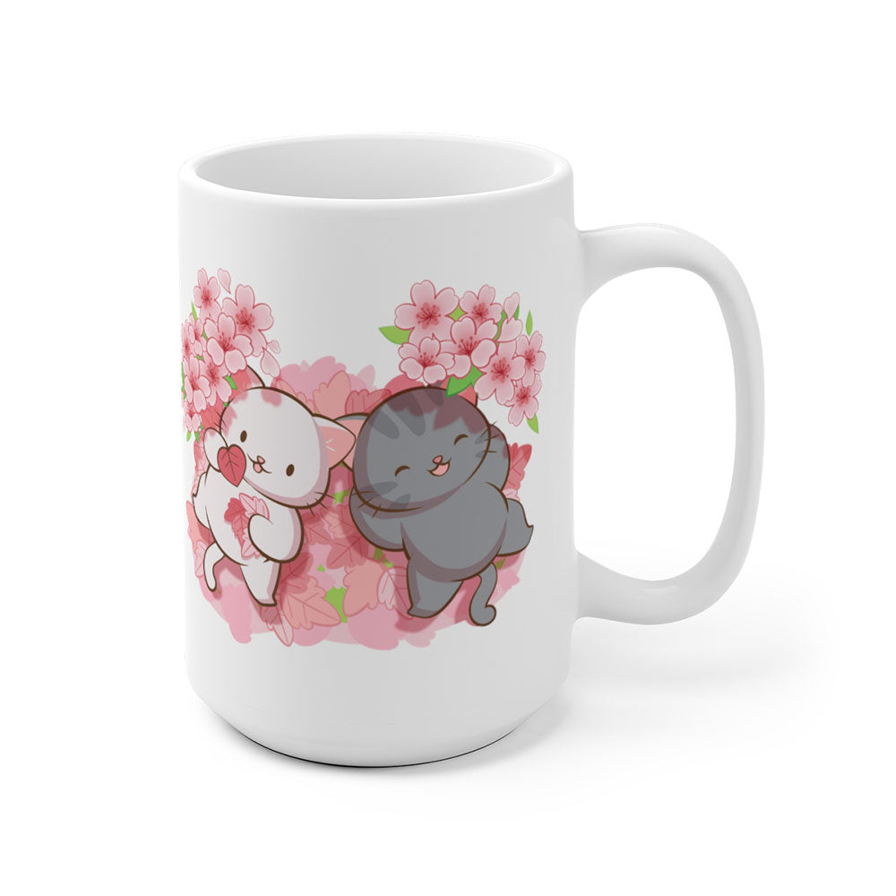 Japanese Sakura and Kawaii Cats Cute Coffee Mug - 15oz white