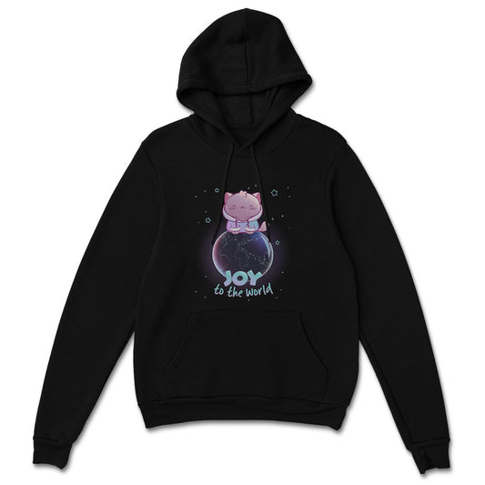 Joy to the World Kawaii Cat Hoodie - black