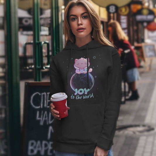Joy to the World Kawaii Cat Hoodie for women