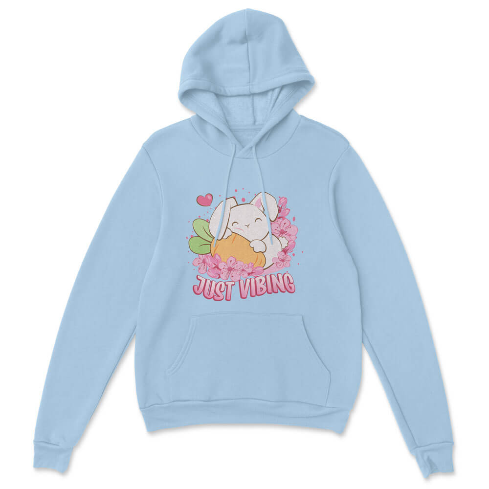 Just Vibing Cute Bunny Kawaii Hoodie - blue