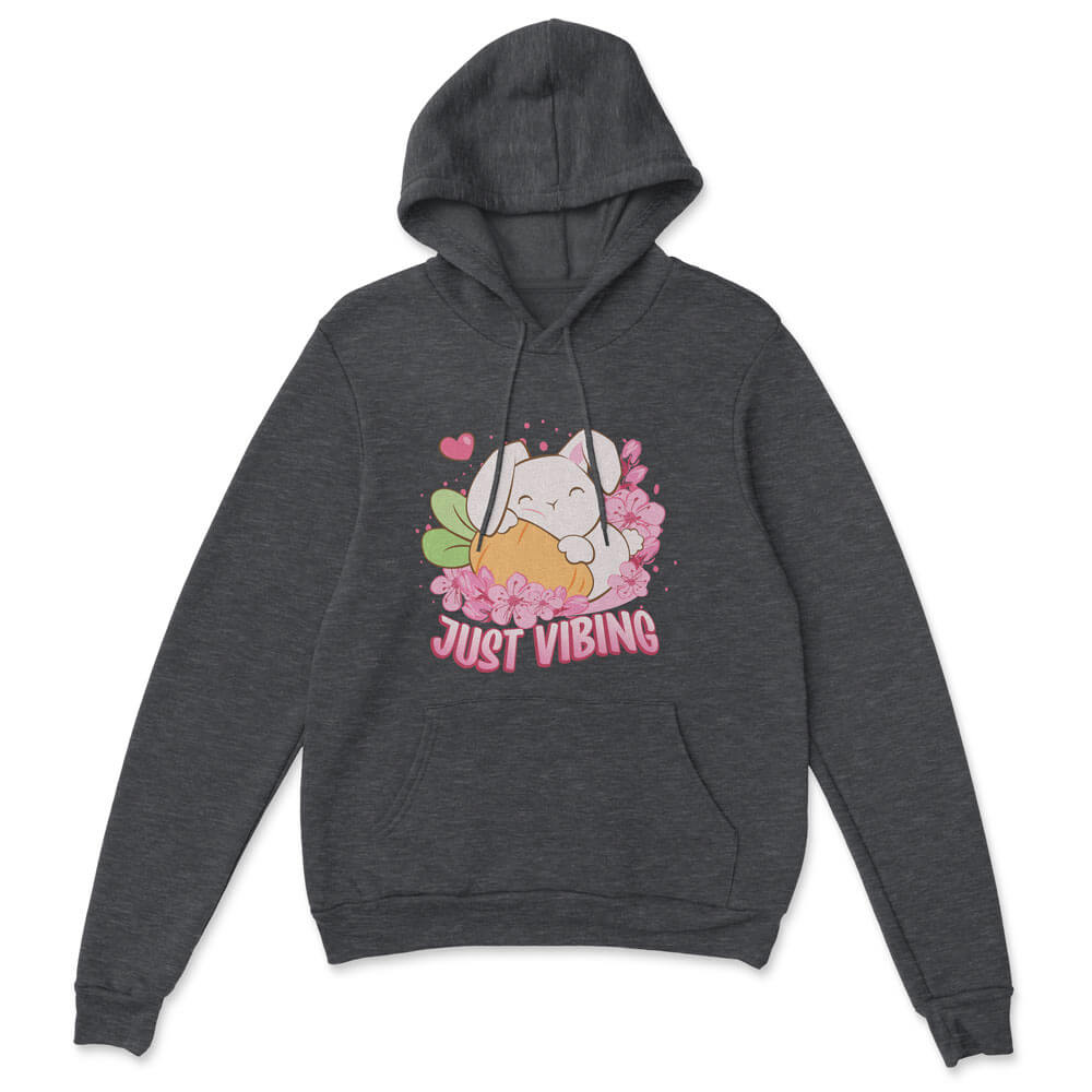 Just Vibing Cute Bunny Kawaii Hoodie - dark grey heather