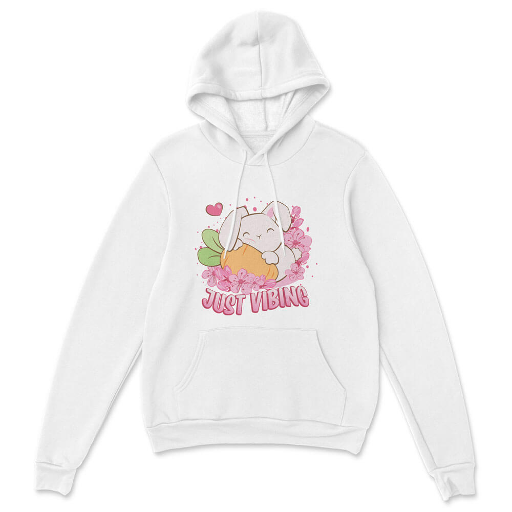 Just Vibing Cute Bunny Kawaii Hoodie white