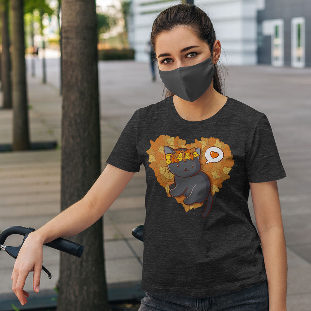 Kawaii Black Cat Autumn Leaves Fall Shirt for Women