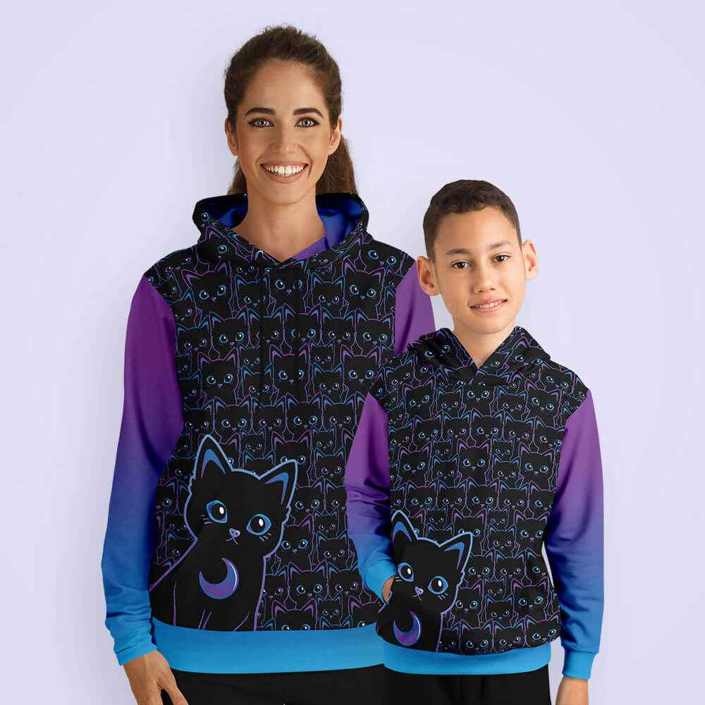 Kawaii Black Cat Hoodie for women and kids