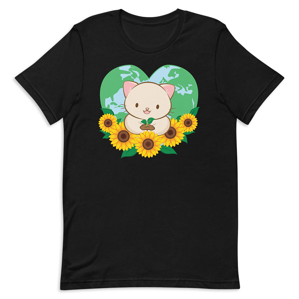 Kawaii Cat Earth Day T-shirt Black