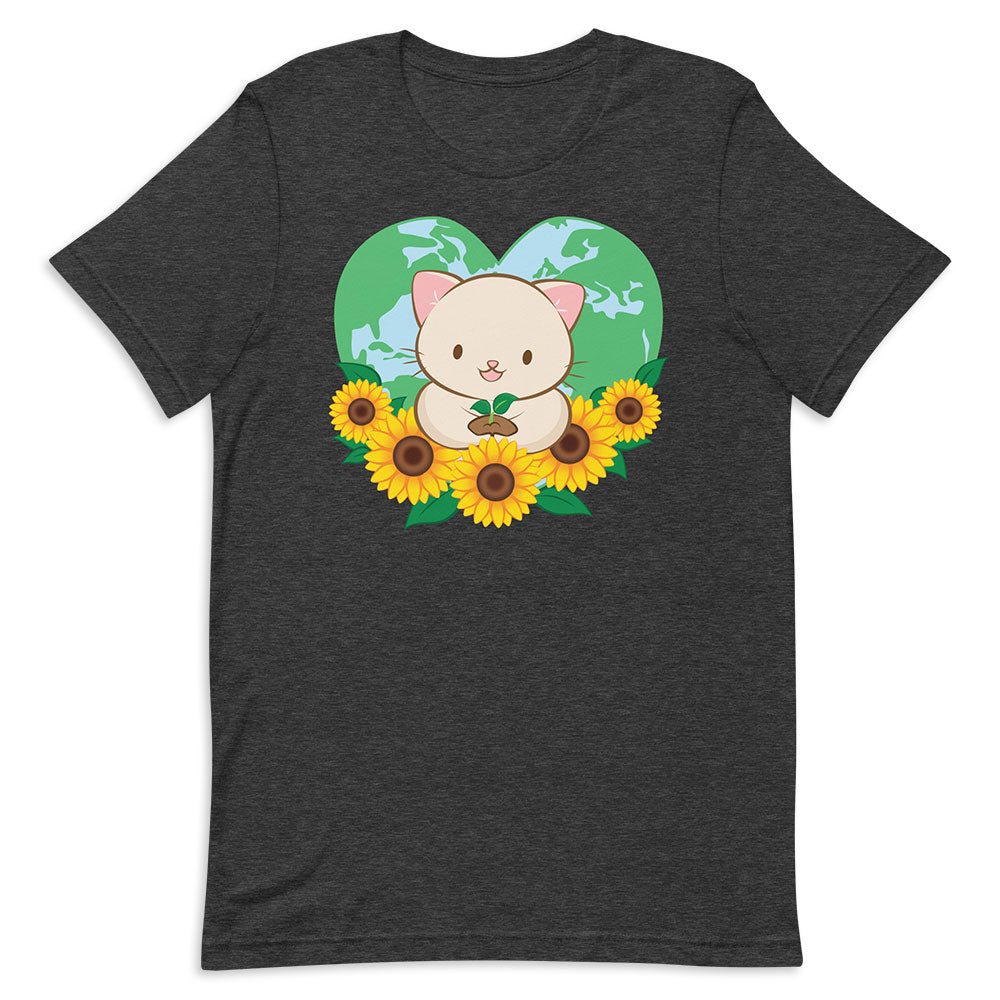 Kawaii Cat Earth Day T-shirt Dark Grey Heather