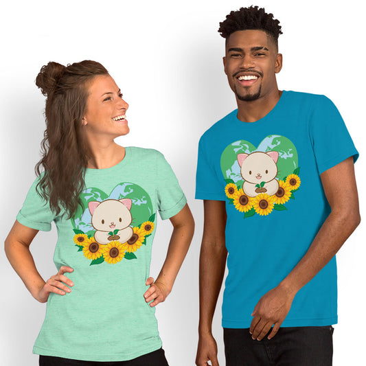 Kawaii Cat Earth Day T-shirt for Women and Men