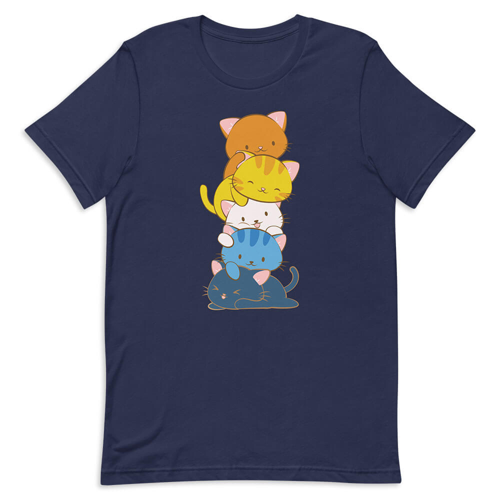 Kawaii Cat Pile Aroace Pride T-Shirt - navy