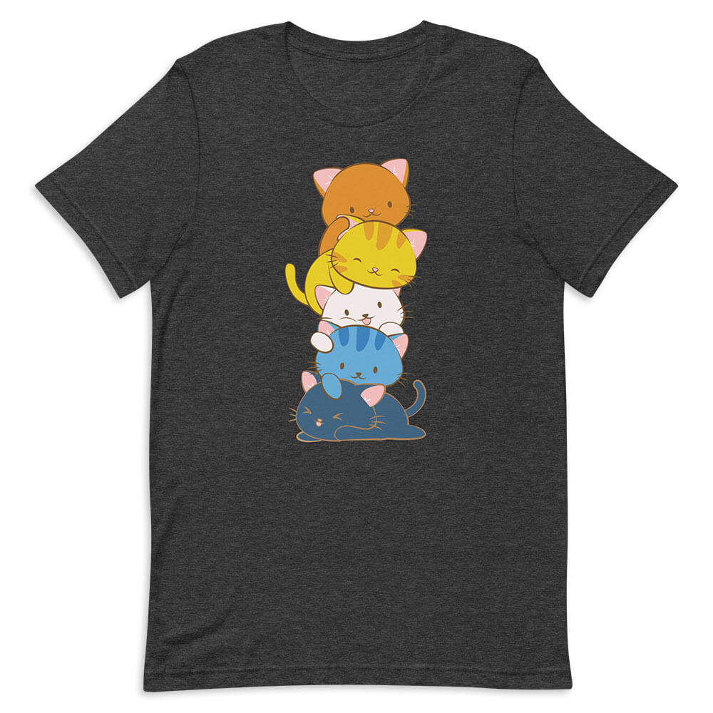 Kawaii Cat Pile Aroace Pride T-Shirt - dark grey heather
