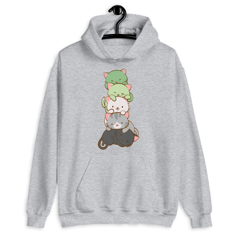 Kawaii Cat Pile Aromantic Pride Hoodie S / Sport Grey