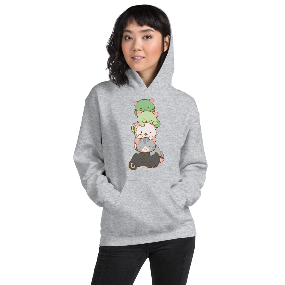 Kawaii Cat Pile Aromantic Pride Hoodie