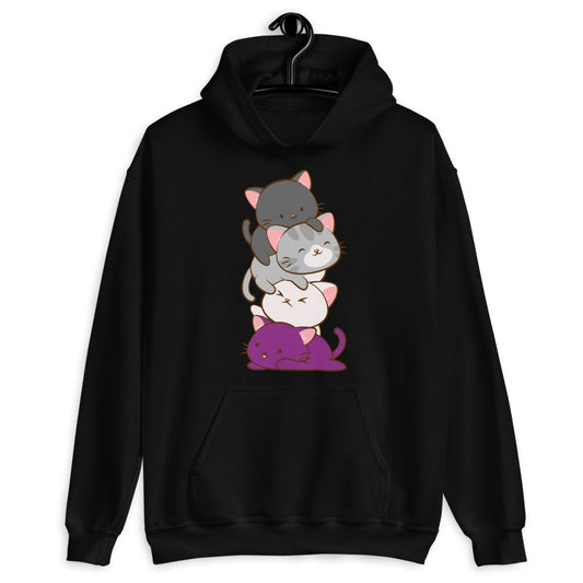 Kawaii Cat Pile Asexual Pride Hoodie Black / S