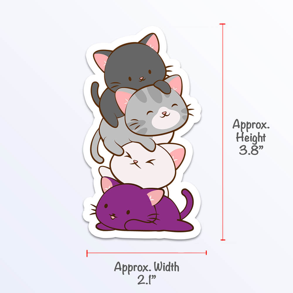 Kawaii Cat Pile Asexual Sticker Measurements