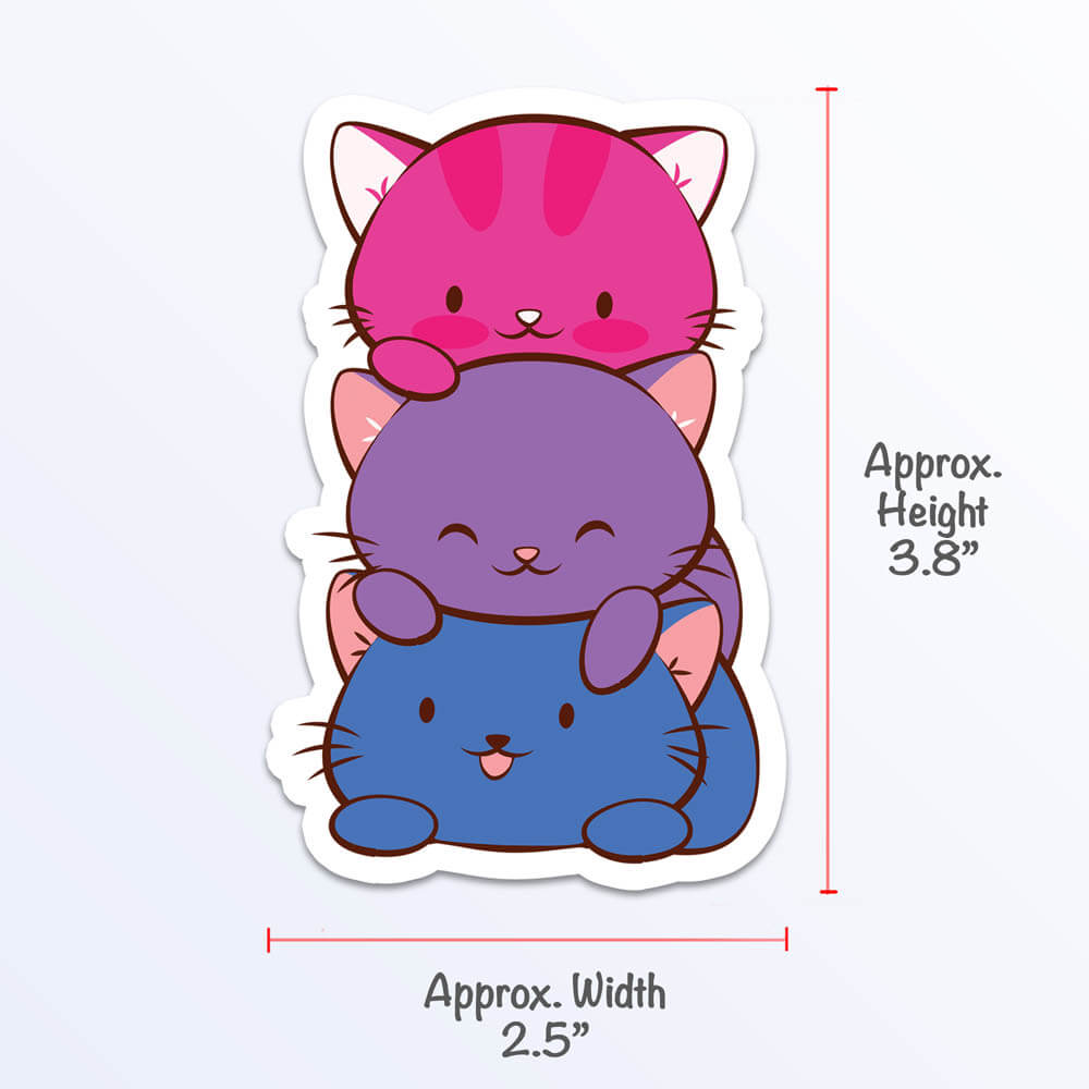 Kawaii Cat Pile Bisexual Sticker Measurement