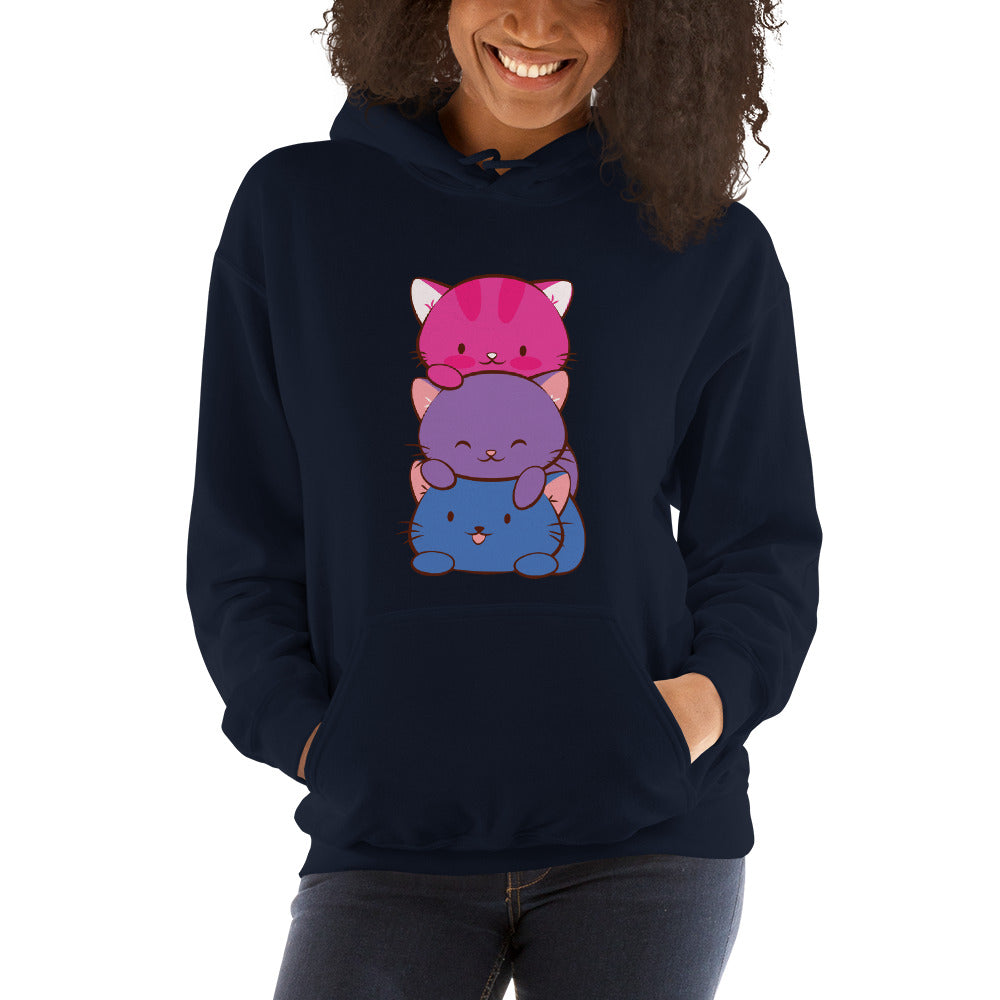 Kawaii Cat Pile Bisexual Pride Hoodie