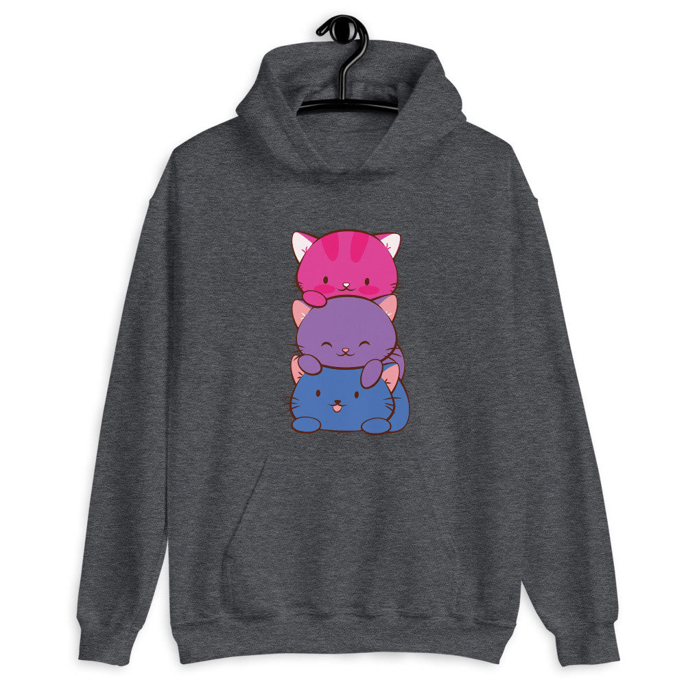 Kawaii Cat Pile Bisexual Pride Hoodie Dark Heather / S