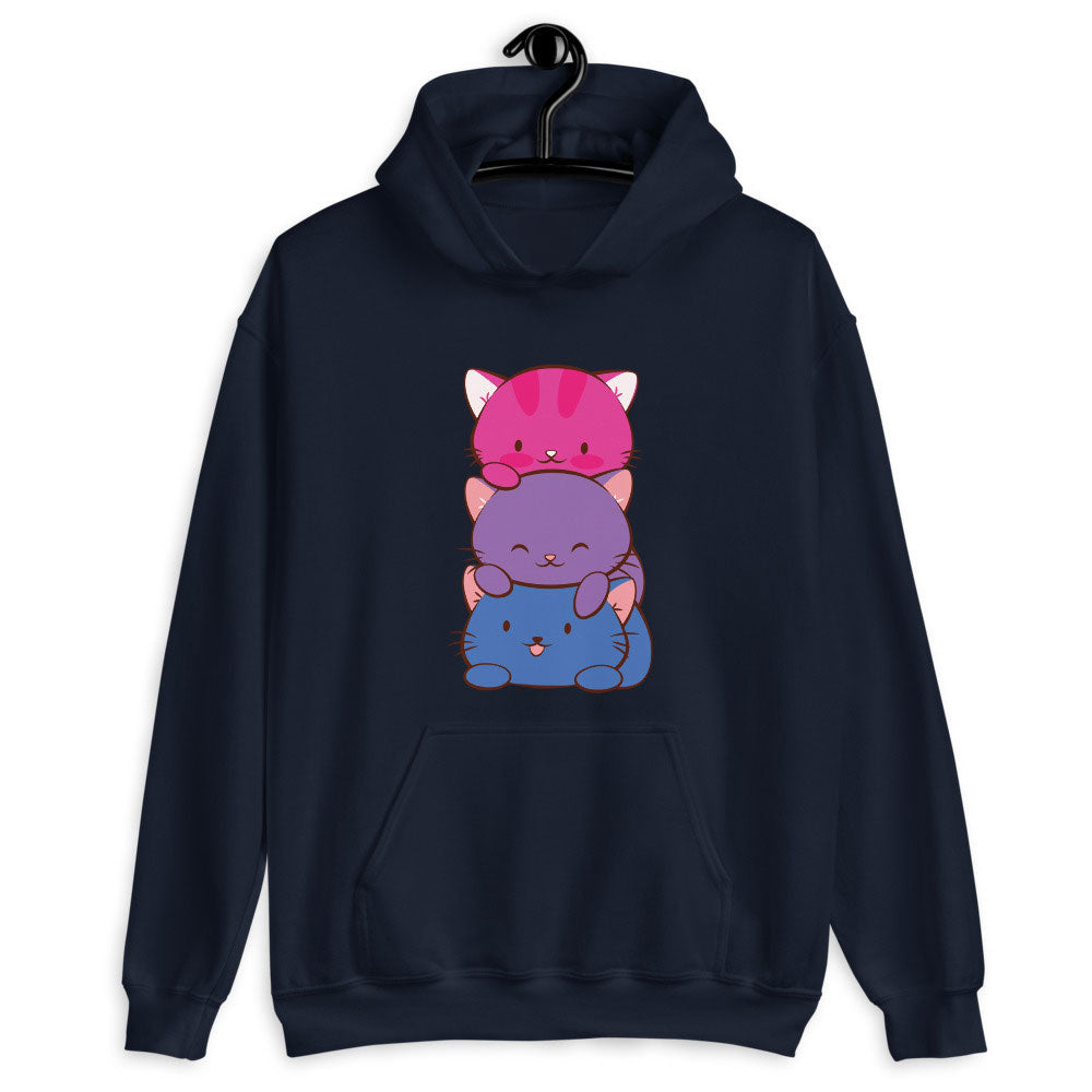 Kawaii Cat Pile Bisexual Pride Hoodie Navy / S