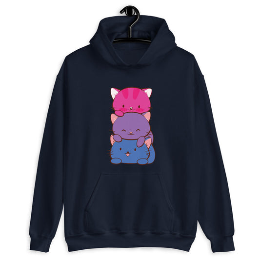 Kawaii Cat Pile Bisexual Pride Hoodie Navy / S