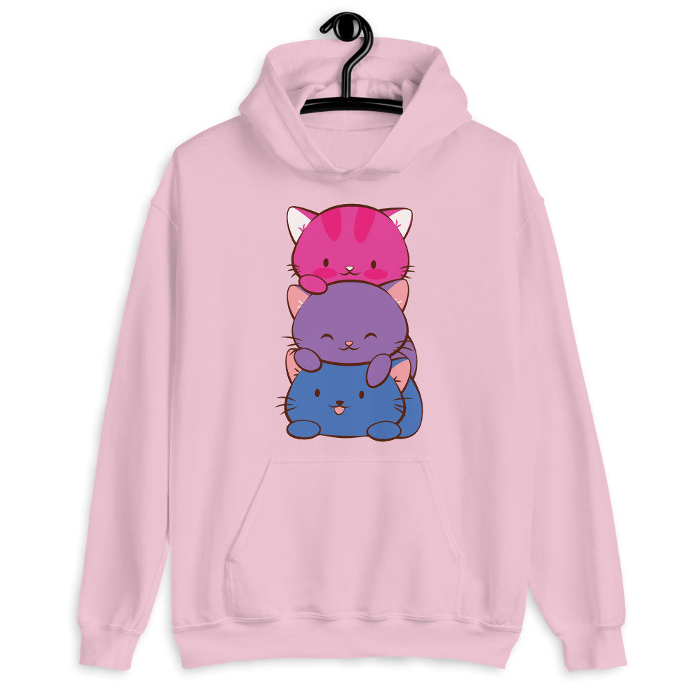 Kawaii Cat Pile Bisexual Pride Hoodie Pink / S