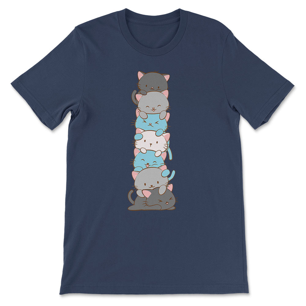 Kawaii Cat Pile Demiboy Pride T-Shirt - Navy