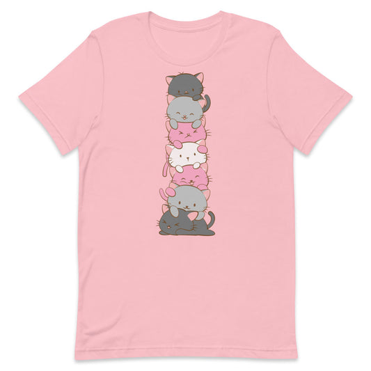 Kawaii Cat Pile Demigirl Pride T-Shirt - Pink