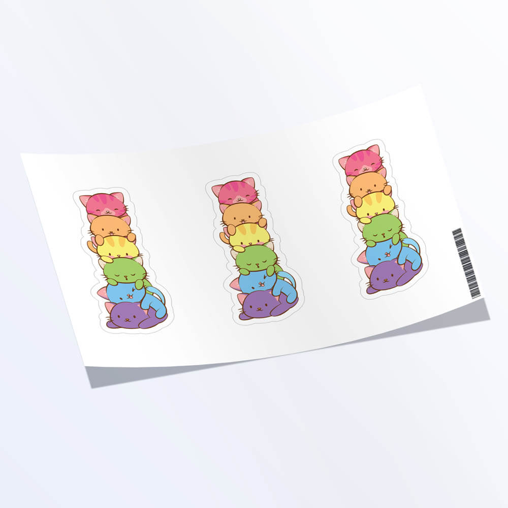 Kawaii Cat Pile LGBTQ Rainbow Gay Pride Stickers - Set of 3