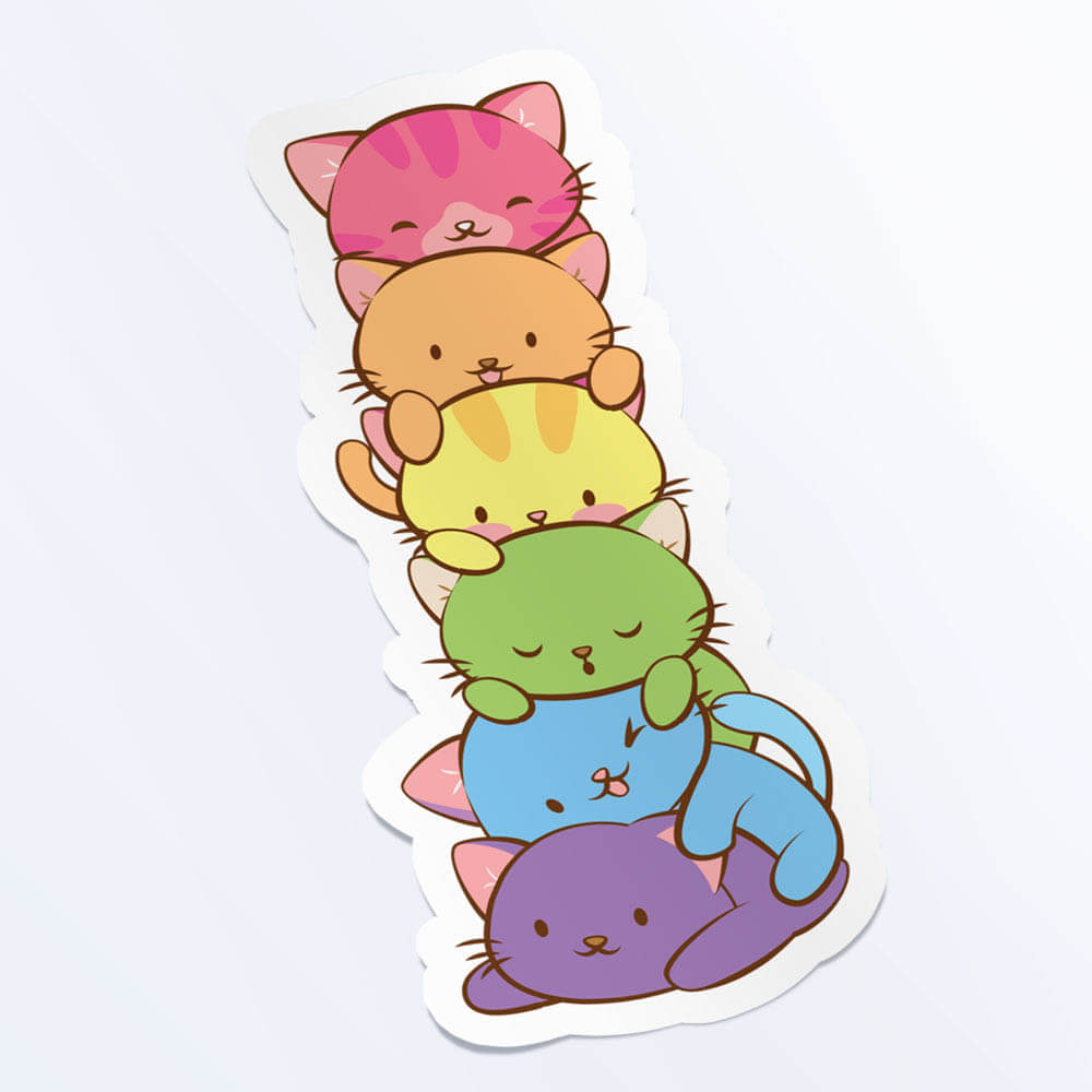 Kawaii Cat Pile LGBTQ Rainbow Gay Pride Sticker