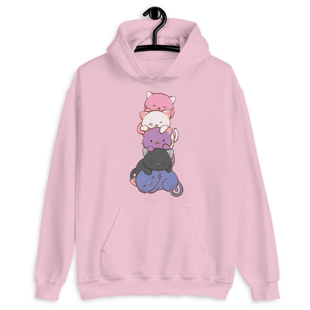 Kawaii Cat Pile Genderfluid Pride Hoodie Light Pink / S