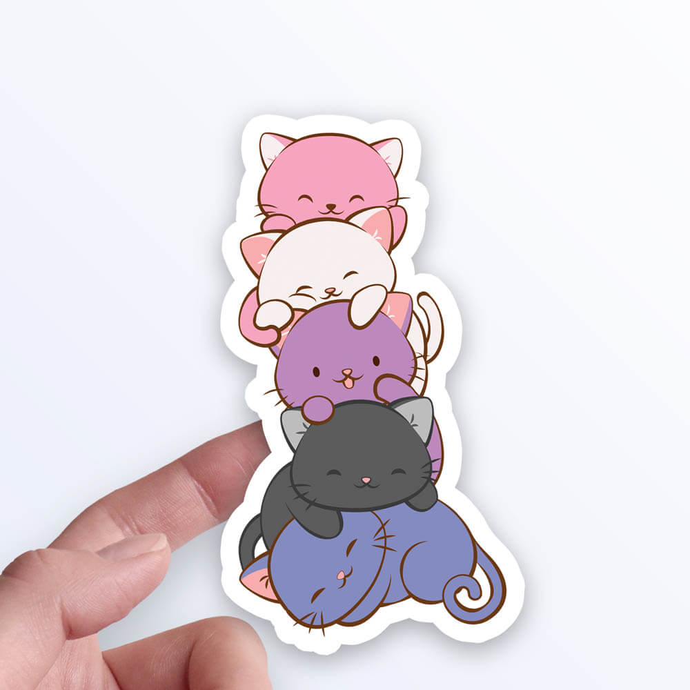 Kawaii Cat Pile Genderfluid Pride Sticker on hand