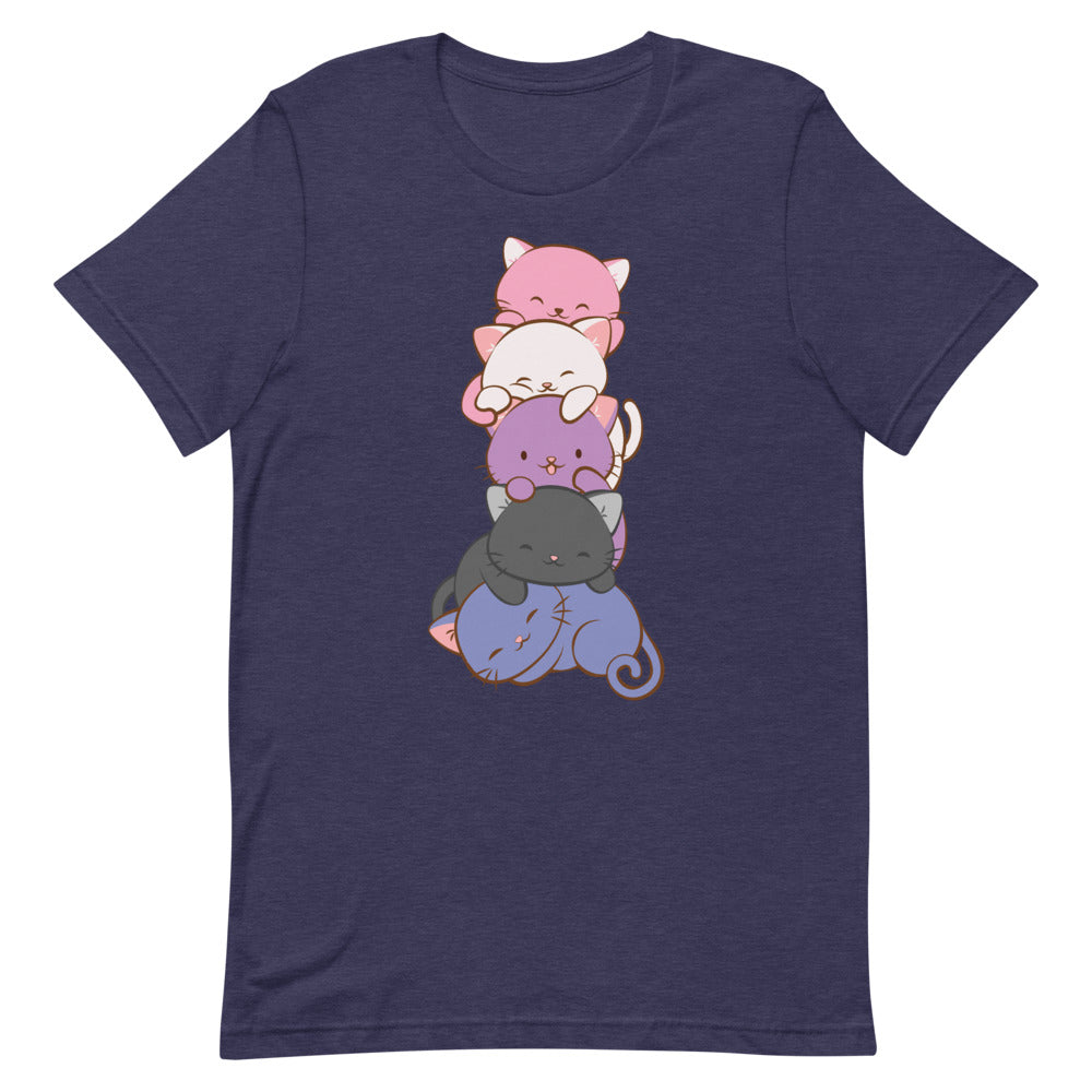 Kawaii Cat Pile Genderfluid Pride T-Shirt S / Heather Midnight Navy