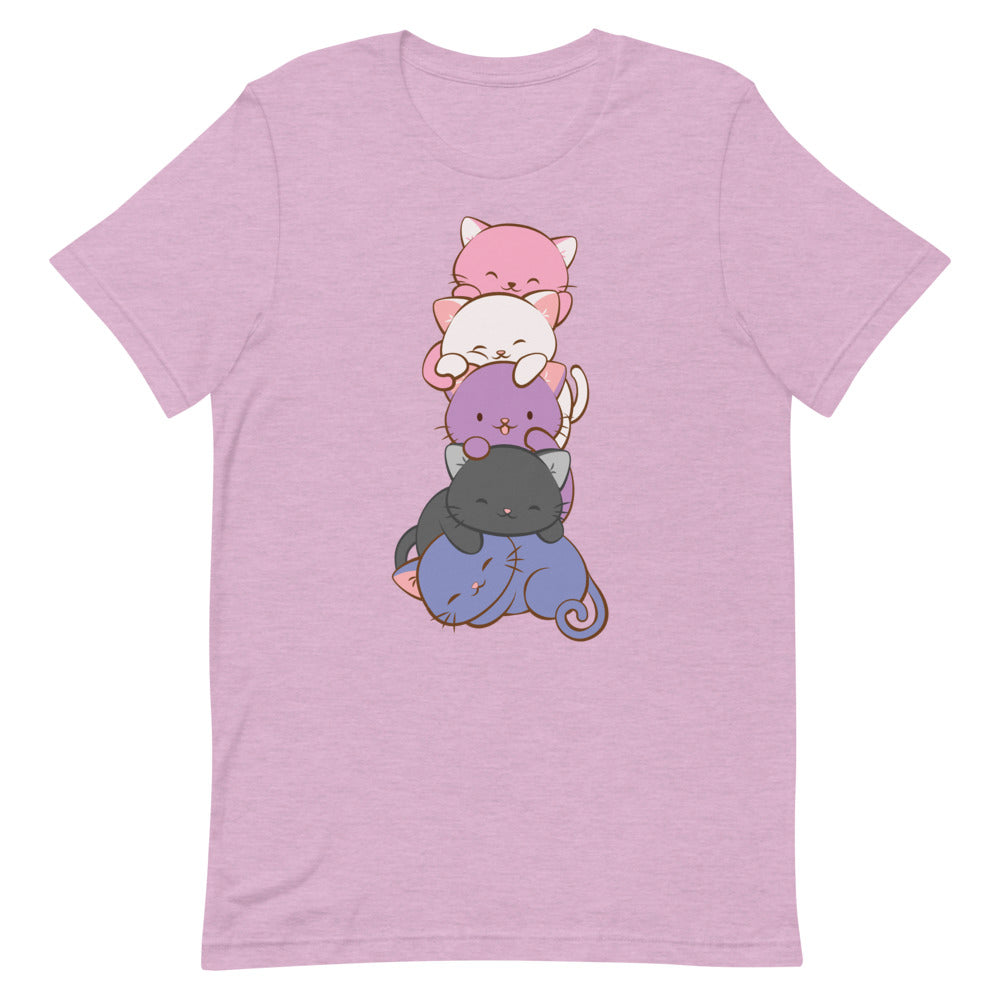 Kawaii Cat Pile Genderfluid Pride T-Shirt S / Heather Prism Lilac