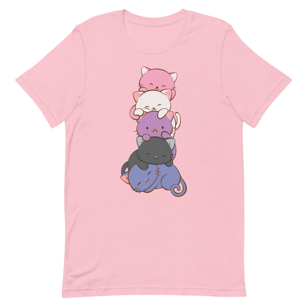 Kawaii Cat Pile Genderfluid Pride T-Shirt S / Pink