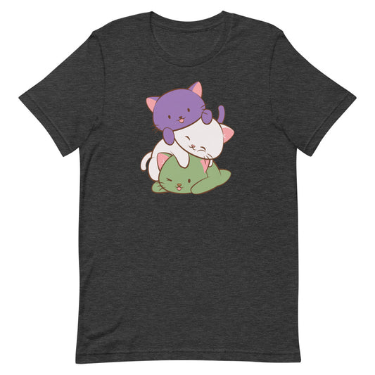 Kawaii Cat Pile Genderqueer Pride T-Shirt S / Dark Grey Heather