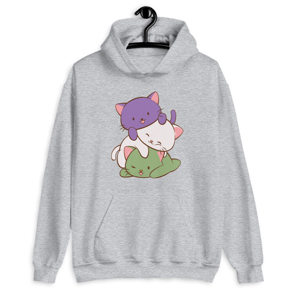Kawaii Cat Pile Genderqueer Pride Hoodie Sport Grey / S
