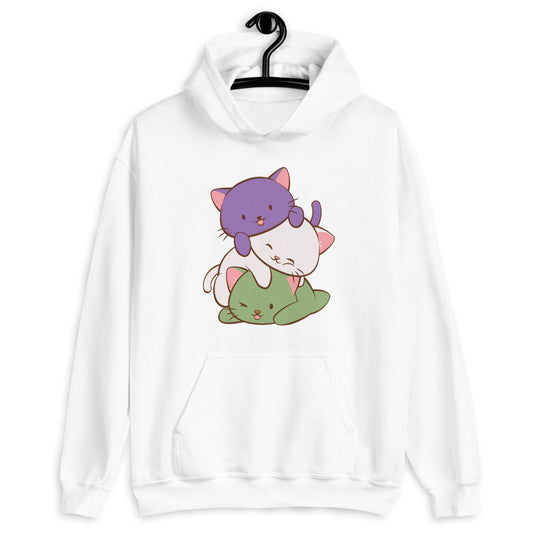 Kawaii Cat Pile Genderqueer Pride Hoodie White / S