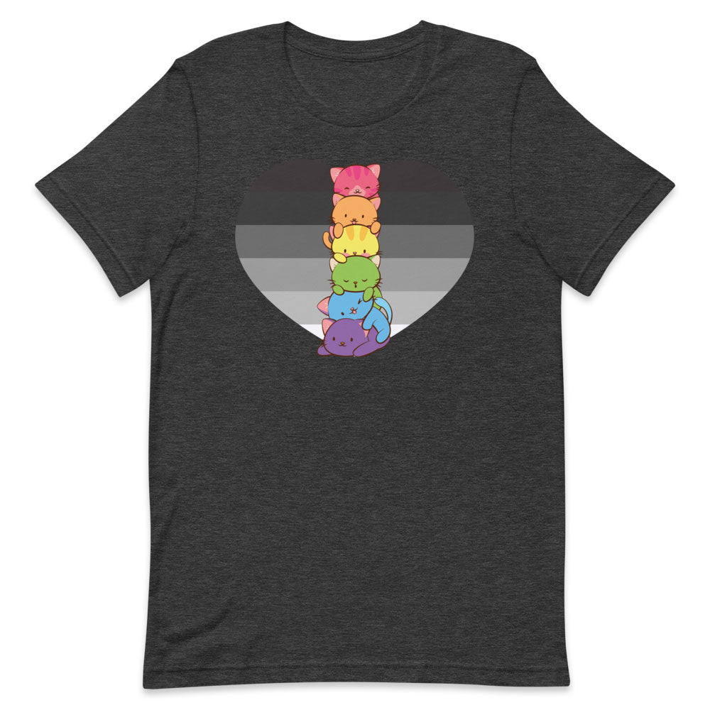 Kawaii Cat Pile Heteroflexible Pride T-Shirt - Dark Grey Heather