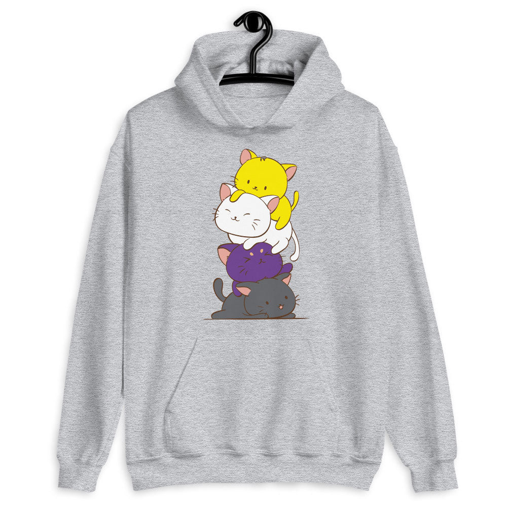 Kawaii Cat Pile Non-Binary Pride Hoodie Sport Grey / S