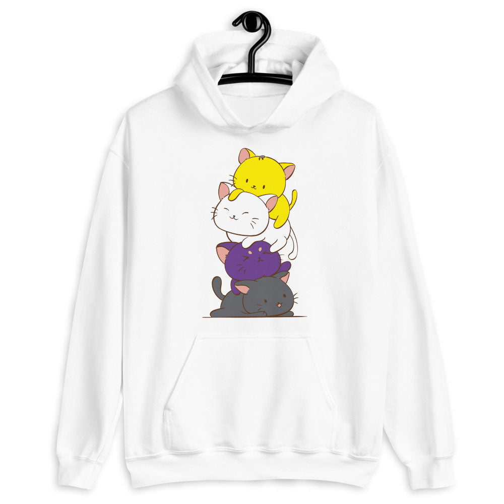 Kawaii Cat Pile Non-Binary Pride Hoodie White / S