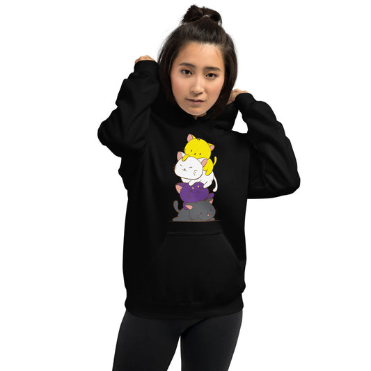 Kawaii Cat Pile Non-Binary Pride Hoodie