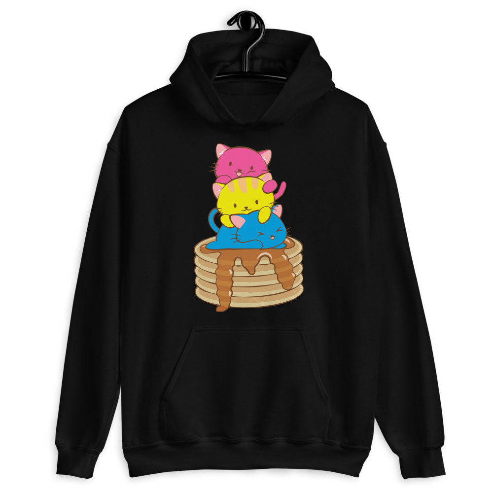 Kawaii Cat Pile Pansexual Pride Hoodie Black / S