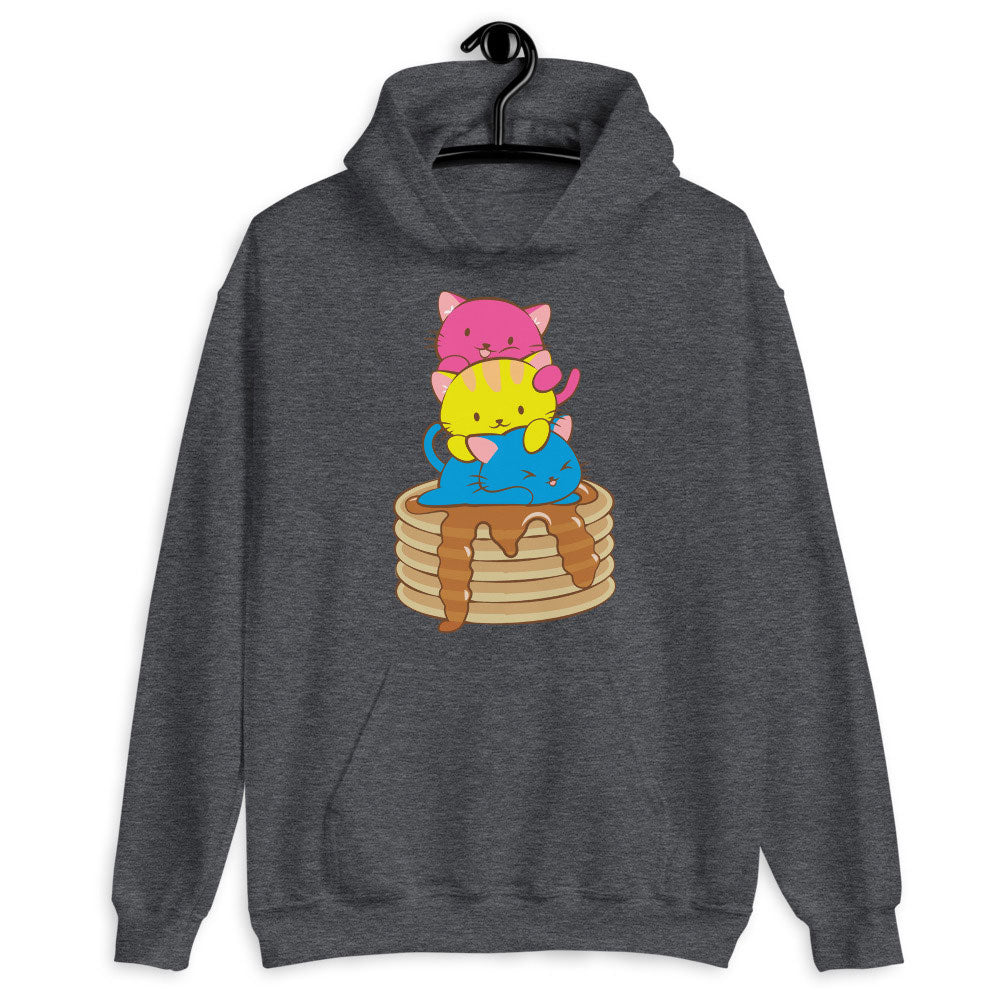 Kawaii Cat Pile Pansexual Pride Hoodie Dark Heather / S