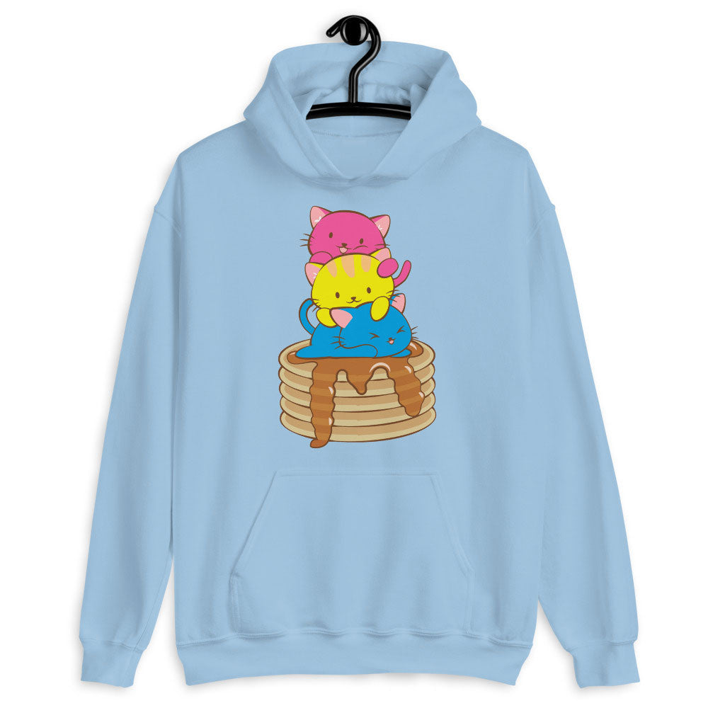 Kawaii Cat Pile Pansexual Pride Hoodie Light Blue / S