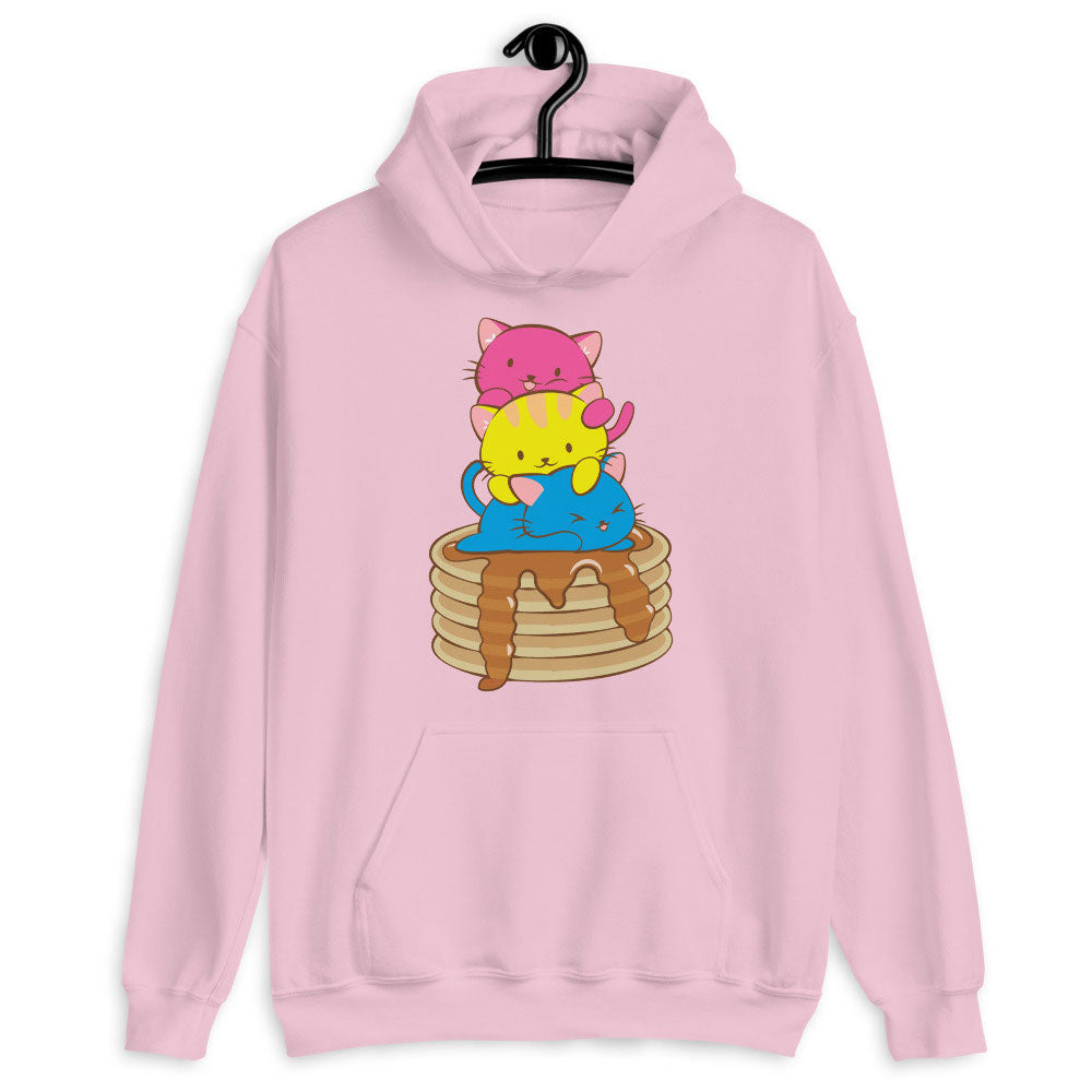Kawaii Cat Pile Pansexual Pride Hoodie Light Pink / S
