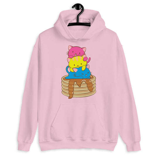 Kawaii Cat Pile Pansexual Pride Hoodie Light Pink / S