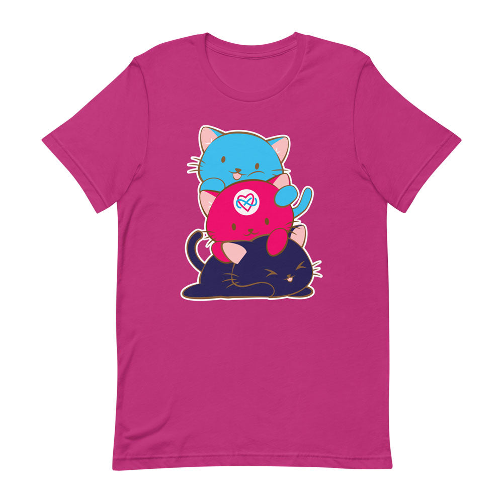 Kawaii Cat Pile Poly Pride T-Shirt - Berry