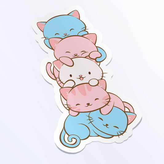 Kawaii Cat Pile Transgender Pride Sticker