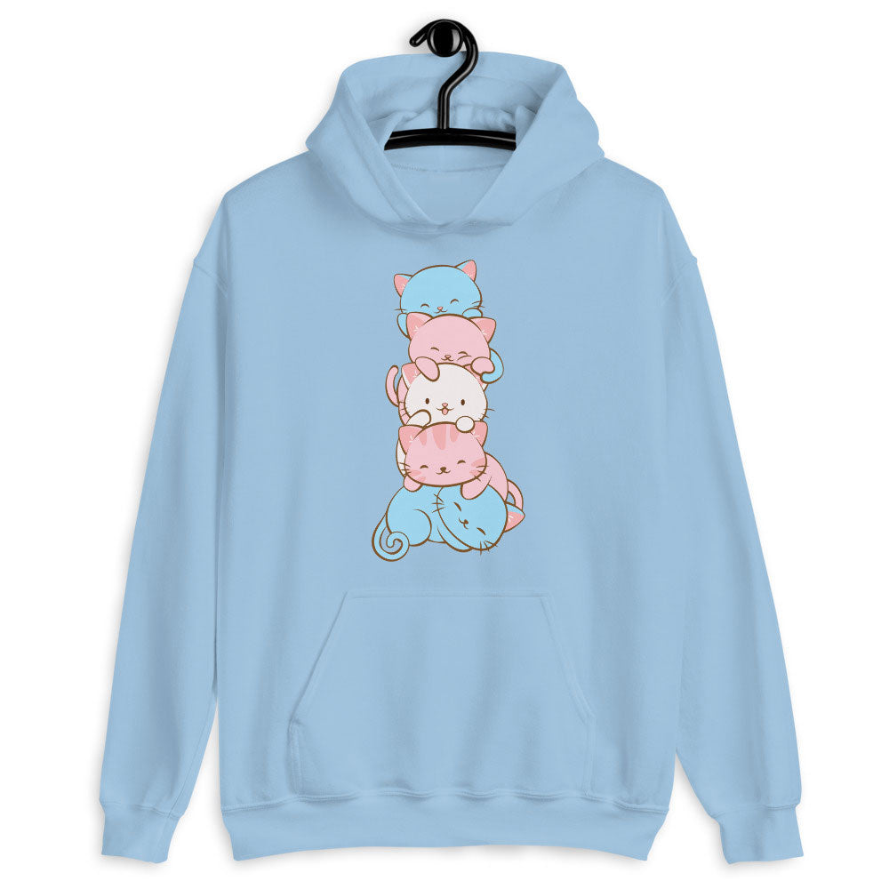 Kawaii Cat Pile Transgender Pride Hoodie Light Blue / S