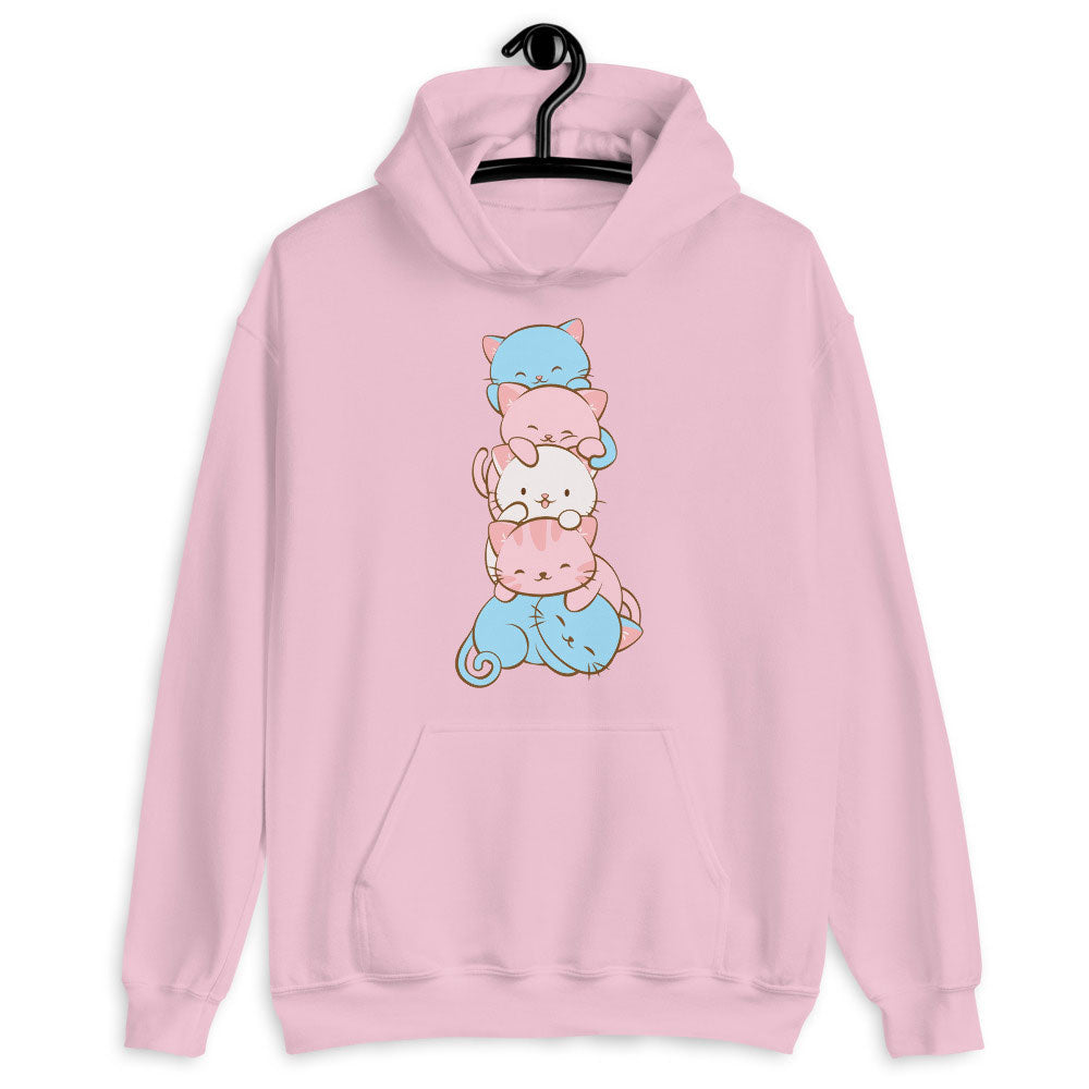 Kawaii Cat Pile Transgender Pride Hoodie Light Pink / S