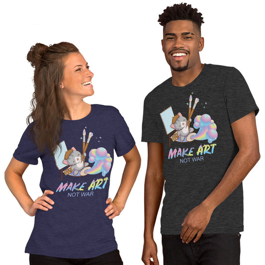 Make Art Not War Kawaii Cat Artist T-shirt