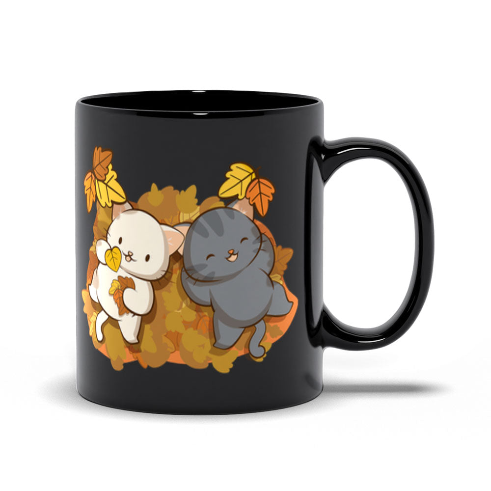 Kawaii Cats and Fall Leaves Cute Mug - black 11ozz